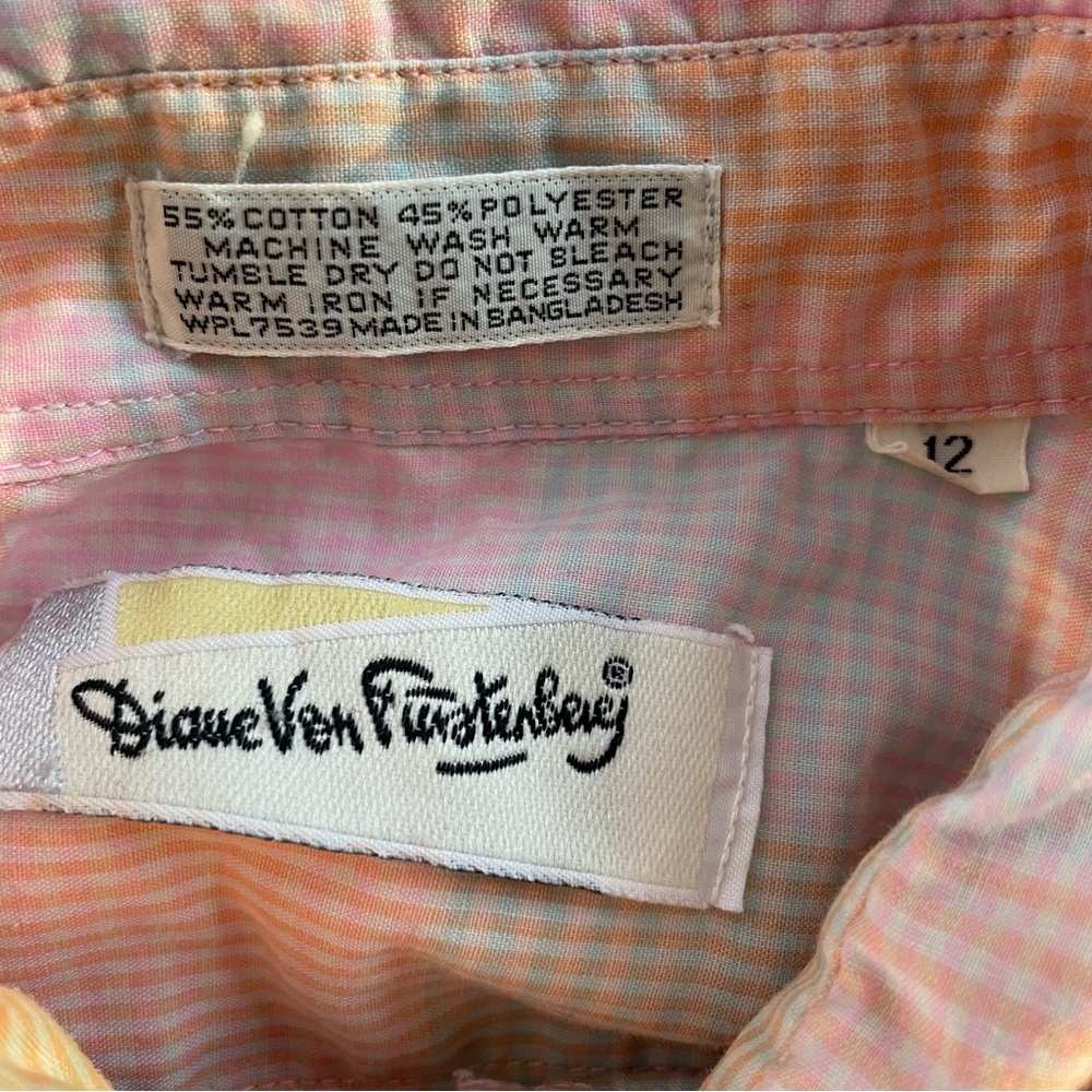 Diane Von Furstenberg Pastel Plaid Blouse, Vintage Preppy - Picture 6 of 8